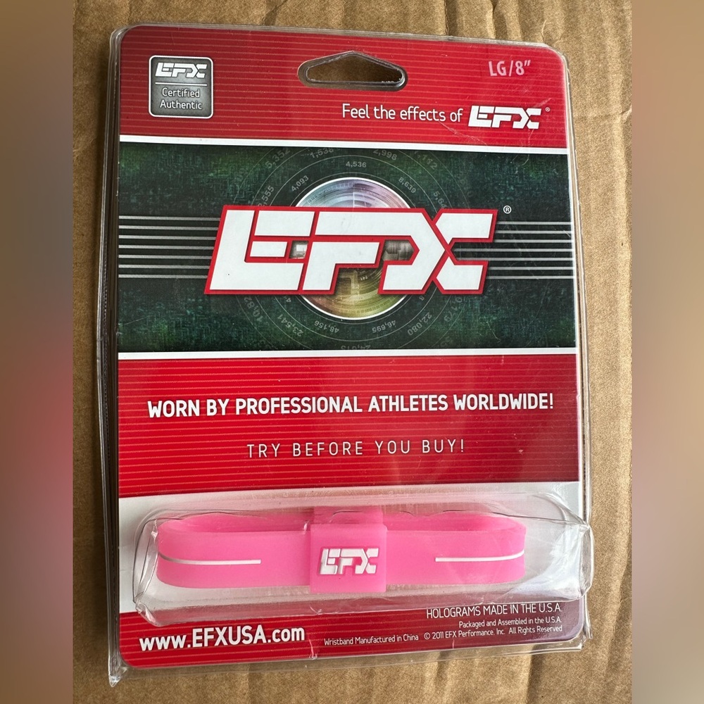 EFX Hologram Sport Silicon Body Balance Wristband  PINK/WHITE L - 8”. New In Box